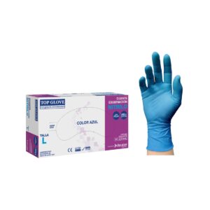 Guante de nitrilo azul para examinación ligeramente empolvado Nitrilo